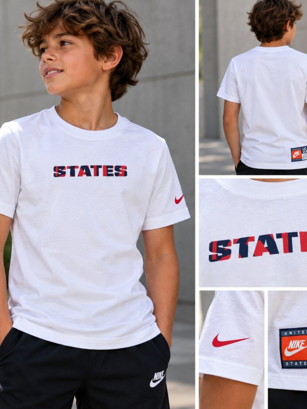 Nike USA States Youth Medium White Graphic T-Shirt Cotton